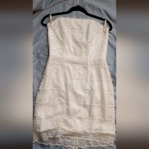 Strapless white dress with lace & sequins